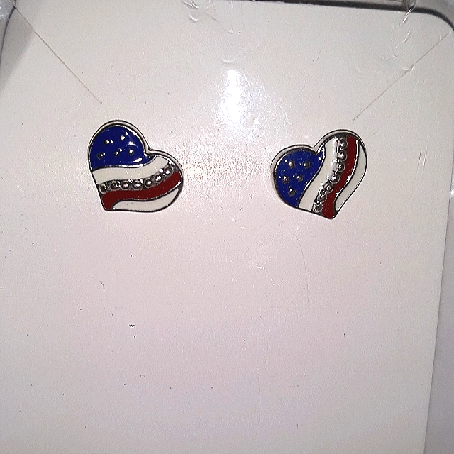Fourth Of July Stud Heart Earrings Red White Blue Hypoallergenic Ss Posts. New